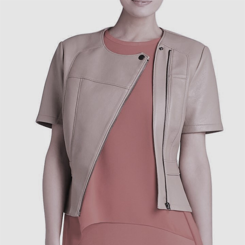 BCBG Dayne Fitted Short-Sleeve Faux-Leather Jacket